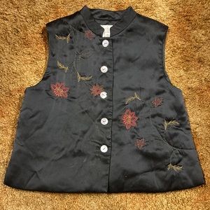 Susan Bristol Women’s Silk Floral Embroidered Button Fall Vest Size Medium